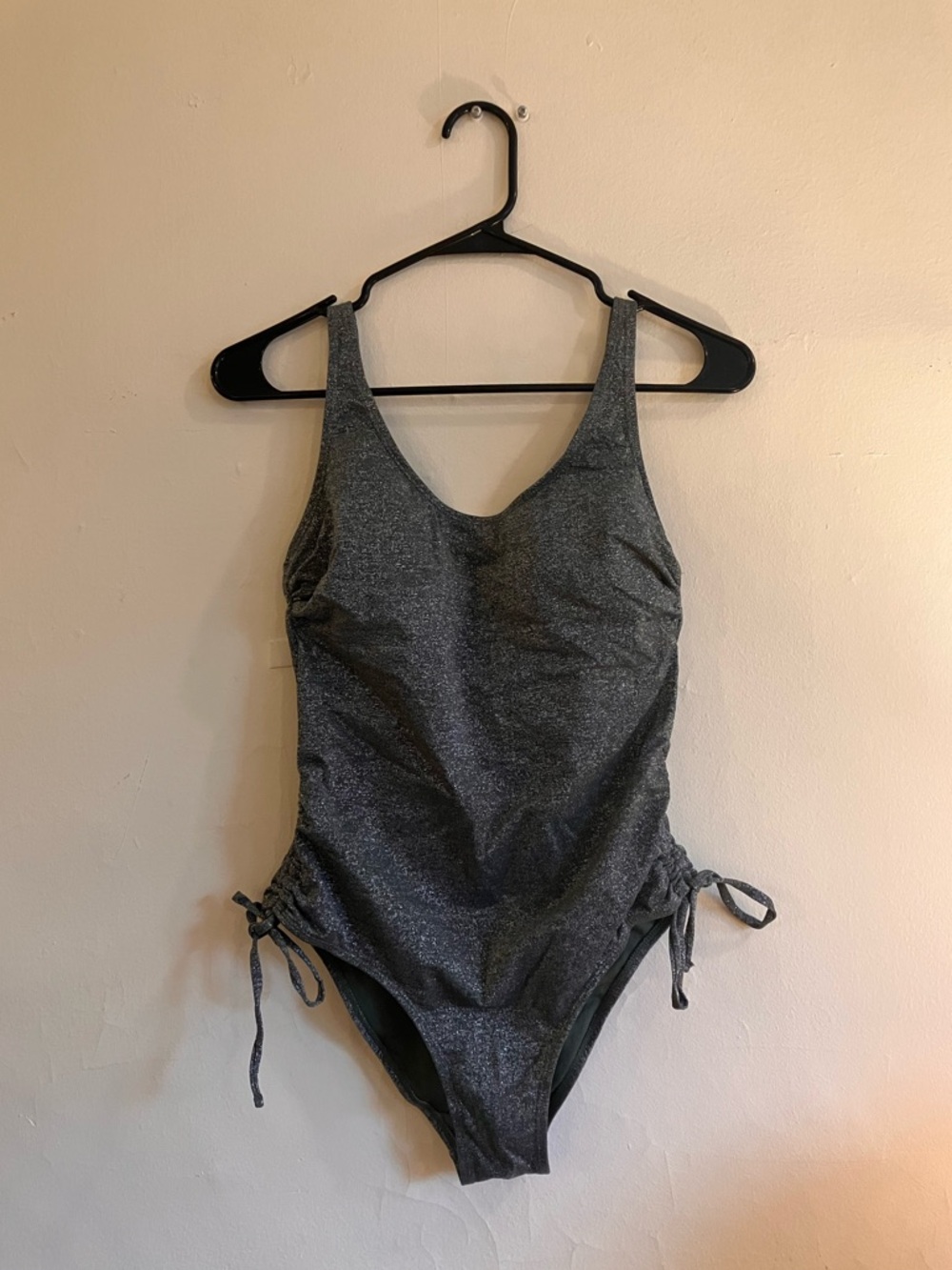 Xhilaration glitter green one piece swimsuit drawstring sides adjustable straps
